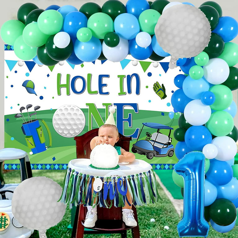Golf Themed First Birthday Party Decorations for Boys, First Birthday  Decorations for Boy Golf One Highchair Banner, Hole In One First Birthday  Backdrop, Number 1 and Golf Foil Balloon 
