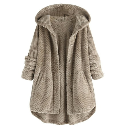 

Scrub Fleece Jacket Fashion Womens Long Sleeve Loose Solid Coat Custom Casual Women Winter Hooded Coat Plus Size Women s Coats