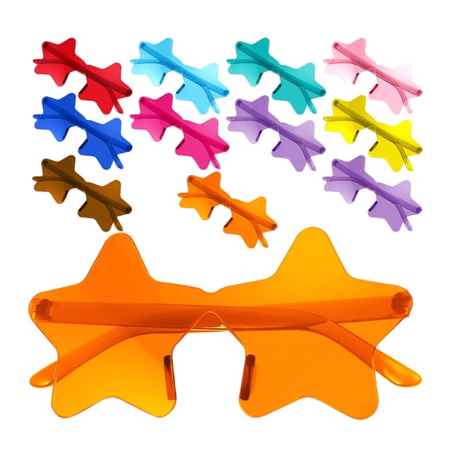 CIMAXIC Birthday 14pcs Star Shaped Rimless Sunglasses Colorful Party Sunglasses Fun Photo Booth Props for Bachelorette Birthday Holiday Party Mixed Color,5.51"X2.56"X0.2"