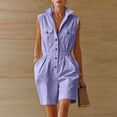 thumbnail image 4 of Yteetum Women's Summer Button Down Jumpsuits Rompers Oversized Turndown Collared Short Jumpsuit Women Casual Solid Stand Collared Loose Lightweight Comfy Overalls, 4 of 9