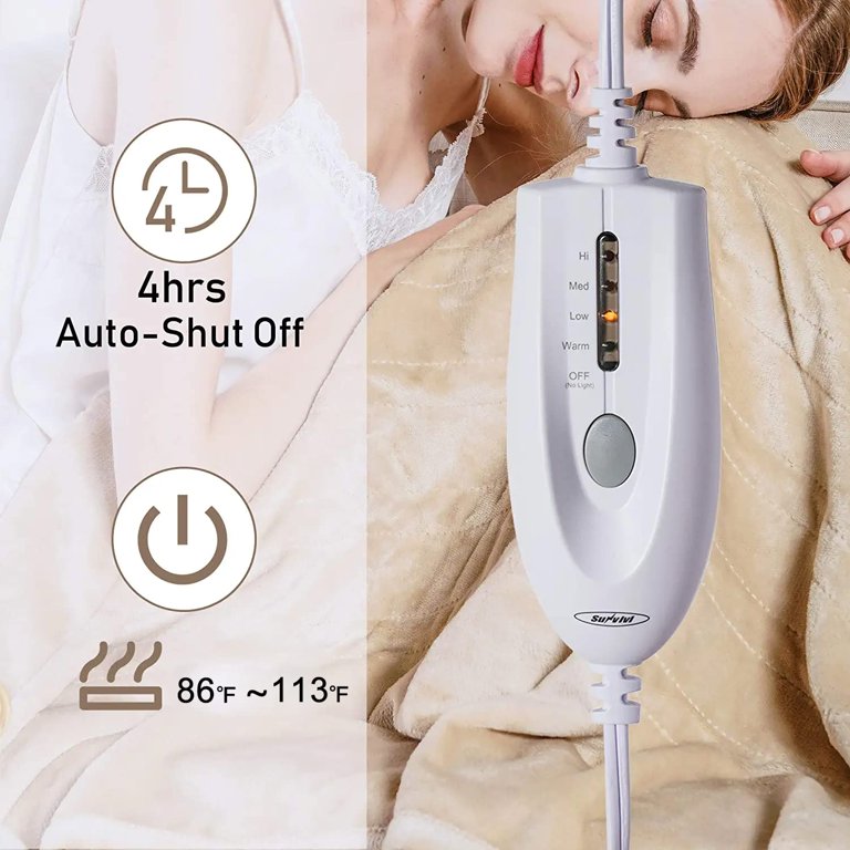 Sunvivi Heated Throw, Electric Blanket Throw 50 x 60 , Double-Layer  Flannel with 4 Heating Settings, 4 Hours Auto Off, 5 Years Warranty, ETL  Certified, Machine Washable, Beige - Walmart.com