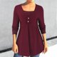 thumbnail image 3 of Gibobby Blusas Para Mujeres Tops de manga larga de dos piezas con dobladillo y botón de cuello cuadrado para mujer de color neto con cuentas（Rojo， XL), 3 of 4