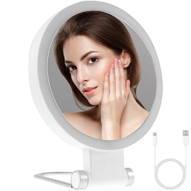 MesaSe Lighted Makeup Mirror 30X Magnifying Mirror with Light and Adjustable Brightness Hanging and Handheld Mirror with Handle Portable Travel 1000mAh Rechargeable Magnified Makeup Mirro