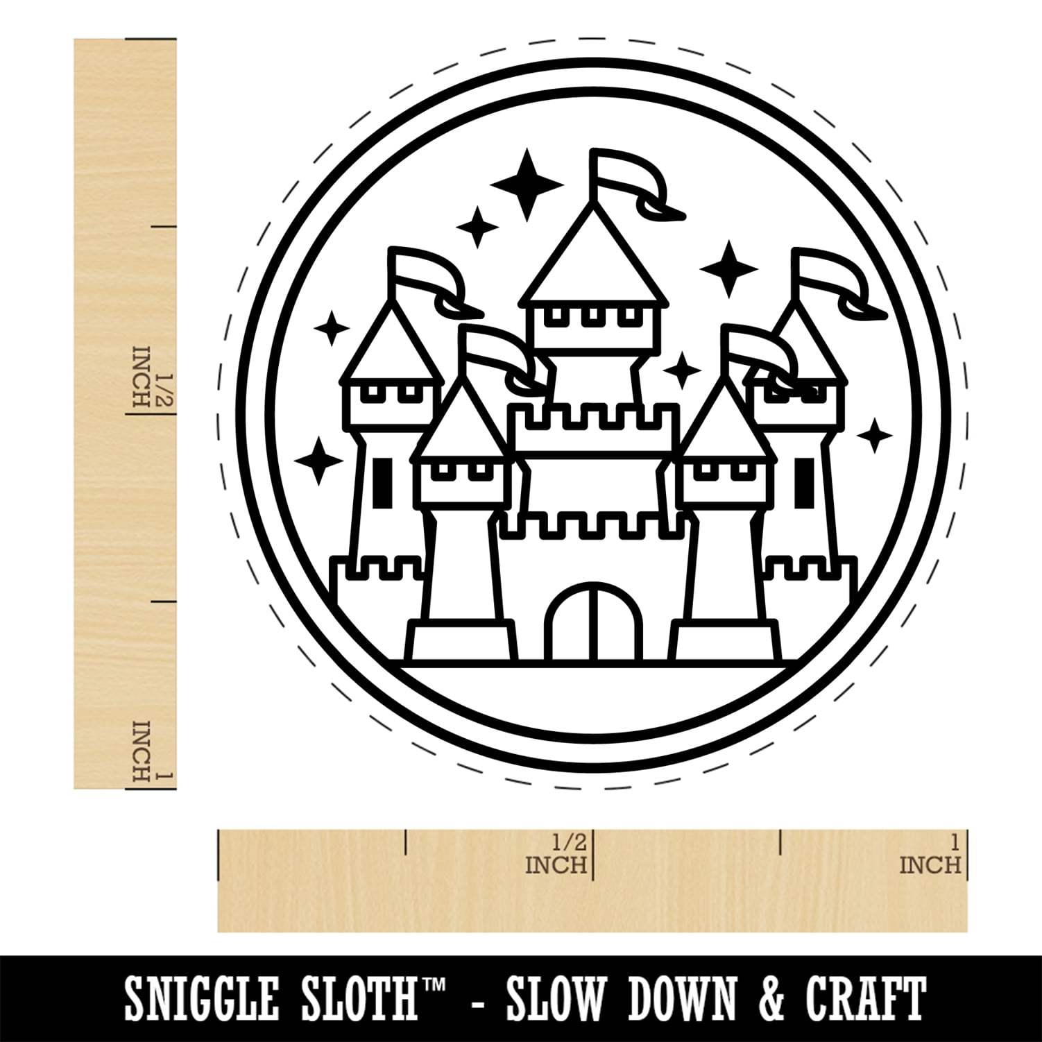 Magic Fairytale Castle Self-Inking Rubber Stamp Ink Stamper - Fuchsia Ink - Medium 1 Inch
