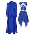 thumbnail image 2 of Women Liturgical Praise Dance Dress Sets Long Puff Sleeves Satin Flared Dress With Metallic, 2 of 7