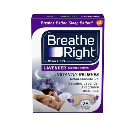 Breathe Right Calming Lavender Scented Drug-Free Nasal Strips for Nasal Congestion Relief 26