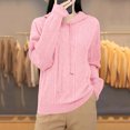 thumbnail image 4 of ShomPort Casual Sweaters for Womens Drawstring Long Sleeve Hooded Textured Tops Lightweight Going Out Solid Color Cozy Soft Blouses, 4 of 6