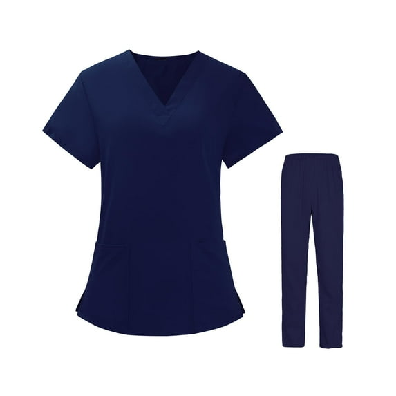 Women Nurse Uniform,Medical Nurse Scrubs,Breathable Tops And Pants Beauty Salon Ladies Scrubs Set,Clothing , Navy Blue, XXL