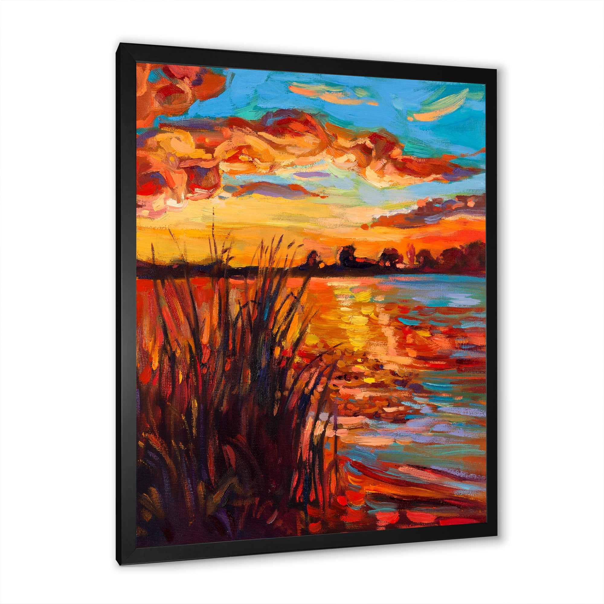 Designart 'The Lake At Sunset Evening Glow I' Nautical & Coastal Framed Art Print
