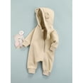 thumbnail image 3 of Qiylii Baby Bear Ear Hooded Bodysuit, Solid Color Long Sleeve Zipper Romper, 3 of 8