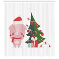 thumbnail image 3 of Ambesonne Christmas Shower Curtain, Happy Pig with Xmas Tree, 69"Wx84"L, White and Multicolor, 3 of 3