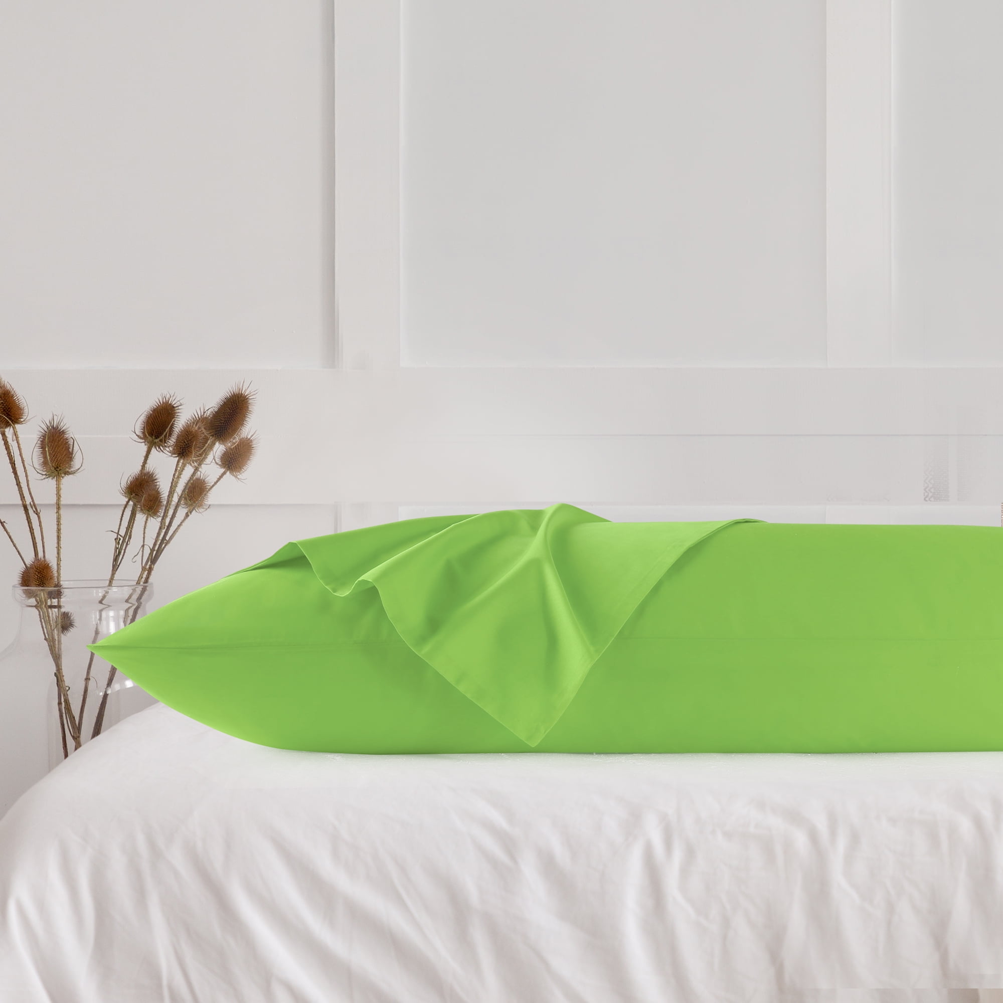 3 Pack Breathable Egyptian Cotton Body Pillow Covers, 20" x 48", Green
