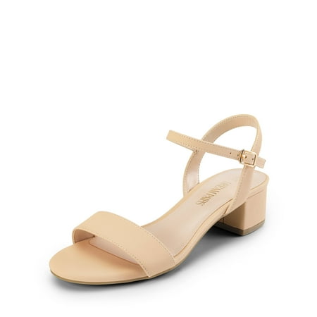 

BURUDANI Women s Wide Width Low Heels Classic Open Toe Block Chunky Heel Sandals Wedding Dress Pumps Shoes NUDE-NUBUCK Size 9