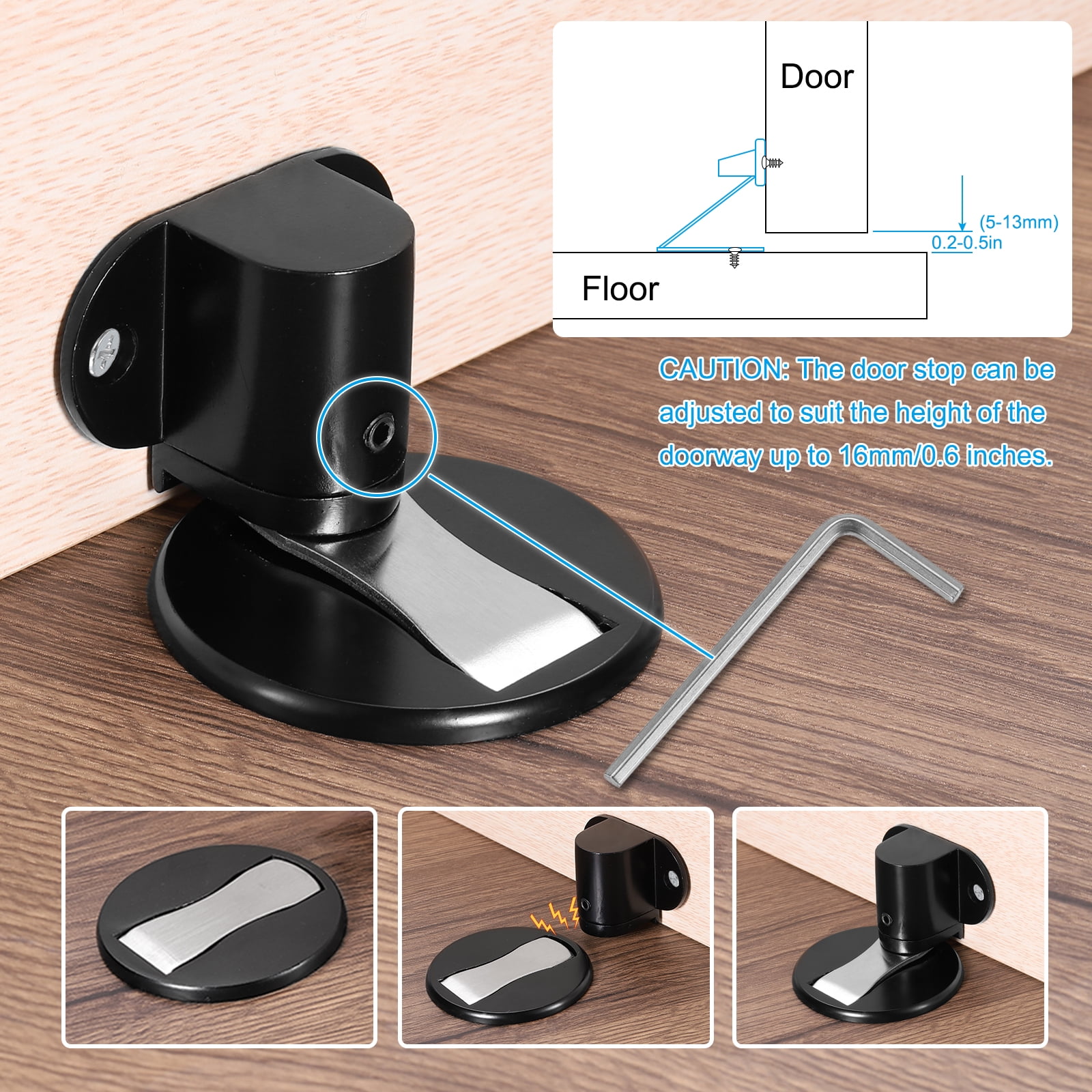 Invisible Adjustable Magnet Door Stop with Self Adhesive & Screw Mount, Yellow Bronze 2 Pack