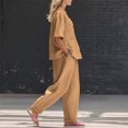 thumbnail image 5 of Linen Sets for Women 2 Piece Cotton 3/4 Sleeve Wrap Top And Wide Leg Pants Loose Fit Summer Outfit for Travel Beach, 5 of 5