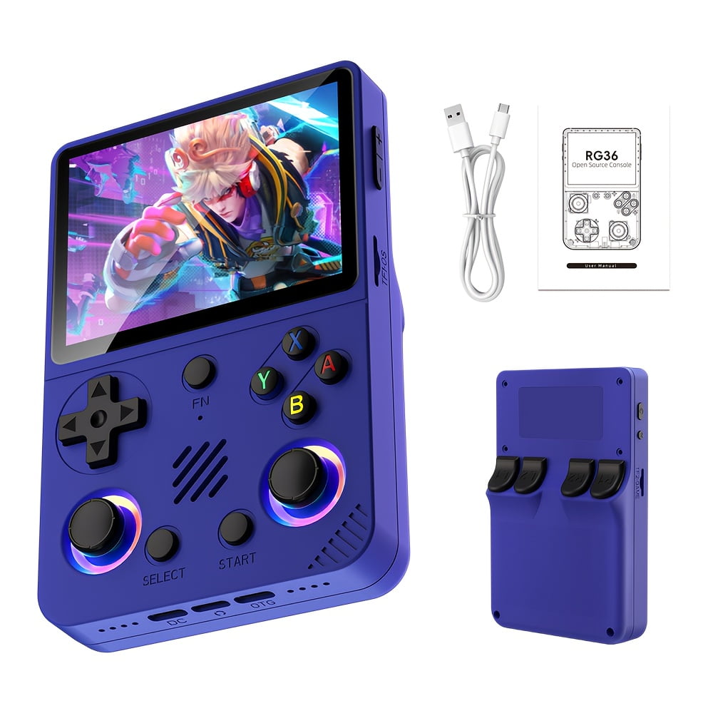 RG36 PRO Portable Game Console - Professional Chip, 64GB TF Card, 3.5-inch IPS HD Screen | Dual 3D Joysticks, RGB Lights, Ultra-Long Battery | Nostalgic Compact Design (Black/White/Purple) for