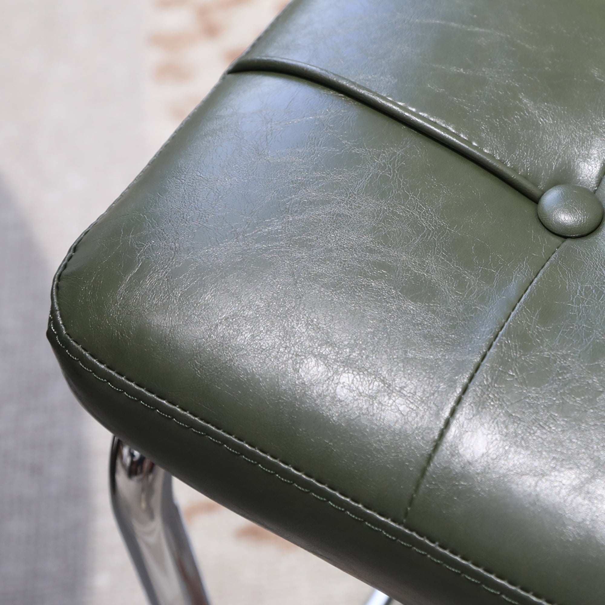 JXXRZ Rattan Dining Chairs Set of 2, Mid Century Modern Kitchen Side Chairs for Dining Living Room, Faux Leather Upholstered Dining Chairs, Green
