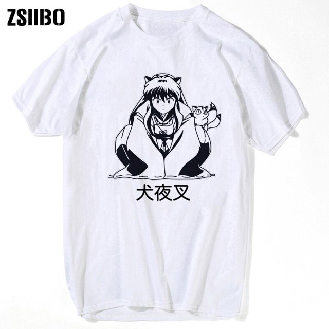 Streetwear Inuyasha Anime Mujer Camisetas Nuevo Blanco Casual Manga Corta Camiseta Homme Japón Ropa