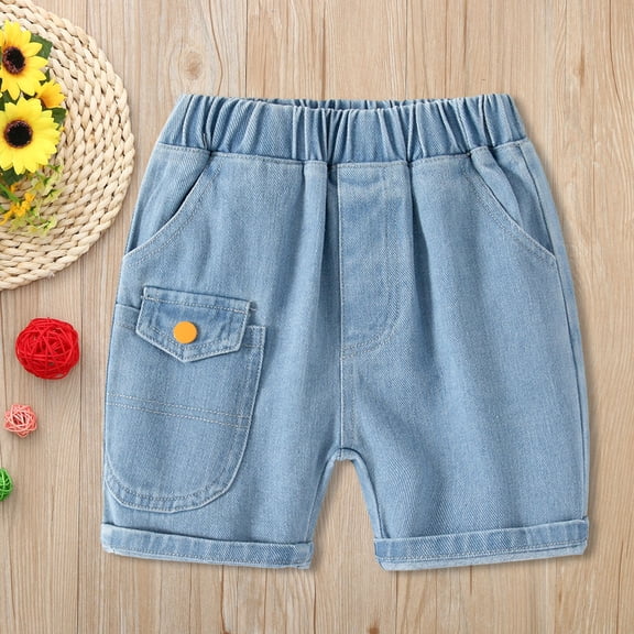 Jeans Shorts for Toddler Boys Elastic Waist Wide Leg Loose Jorts with Pockets Baby Boy Shorts 2-3 Years
