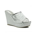 thumbnail image 1 of BLISSFUL STEP Women's Sandals Platform Wedges Glitter Slide Sandals Silver 9, 1 of 7
