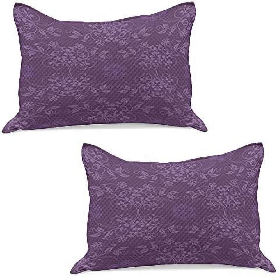 Eggplant Knitted Quilt Pillowcover Set Of 2, WellFormed Flowers On Purple Background