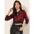 thumbnail image 2 of Chaqueta De Lentejuelas Tipo Aviador Con Cremallera En La Parte Delantera Con Purpurina Brillante Para Mujer Negro rojo M, 2 of 6
