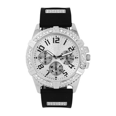Charles Raymond Iced Oversized Hip Hop Bullet Rubber Band Mens Watch, That Shows Your Lust for Life - GJM (ST10576 Silver)