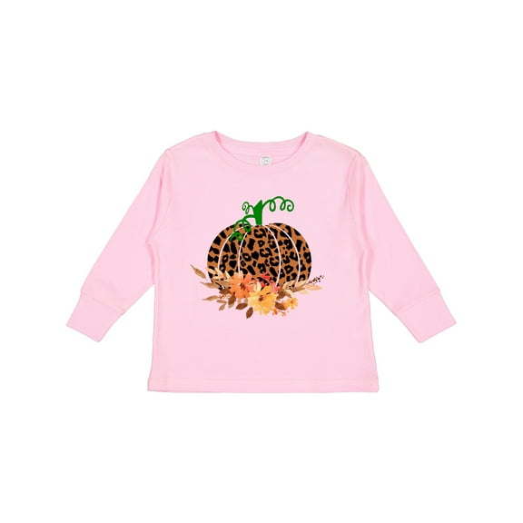 Inktastic Cheetah Print Pretty Pumpkin with Fall Leaves Boys or Girls Long Sleeve Toddler T-Shirt