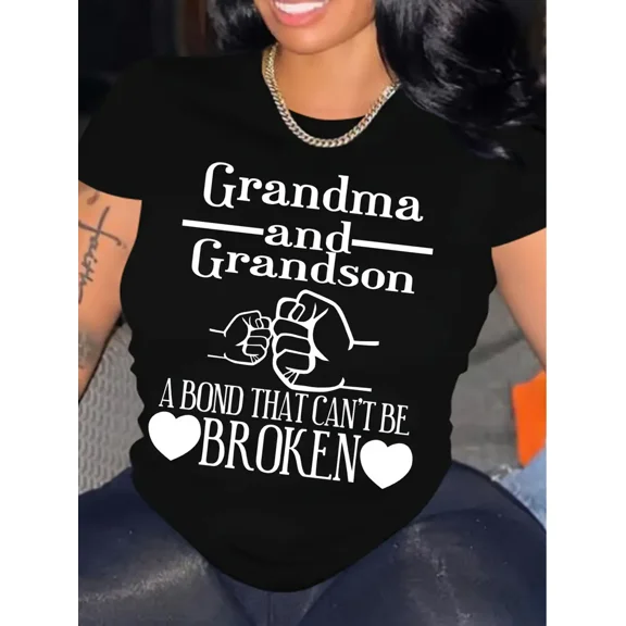 Grandma and Grandson Bond Fist Bump Graphic Women's Casual Short Sleeve T-Shirt