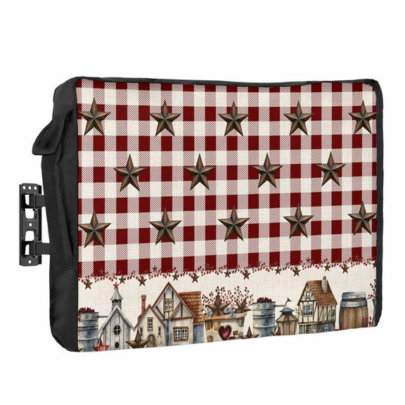 Outdoor TV Cover 40 to 43 Inches, Country Star Barn Bucket Farmhouse Red Buffalo Plaid Waterproof and Weatherproof TV Cover with Remote Control Pocket, Flat Screen TV Cover Protector for Outside TV
