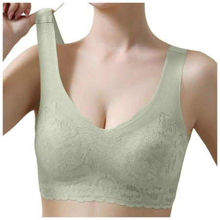 YHGFVOKJ Bras for Women Full Coverage Non Padded Cups Seamless Beauty Back Bralettes Wireless Underwear Soft Support Push-up Bra Comfy Bras for Women Green XXXL