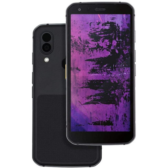 Téléphone Robuste Remis à Neuf S62 Pro 128 Go, Déverrouillé d'Usine avec Double Capacité SIM et Caméra Thermique. Doté d'Un design durable, Testé contre les Chutes pour Résister aux Chutes jusqu'à 6 Pieds sur des surfaces en Acier. Présenté en Vue avant et Arrière avec une Finition Noire Texturée.