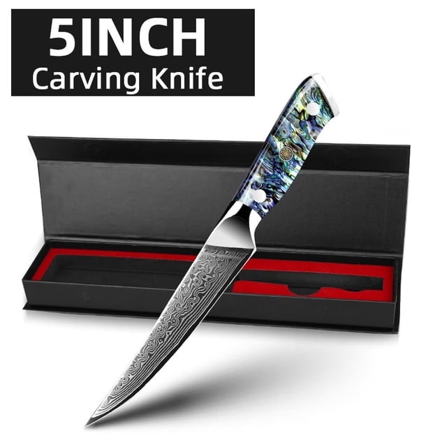 Cuchillo de Cocina Damasco Cuchillo de Acero VG10 67 Capas Cuchillos de Chef Japonés Santoku Herramienta de Corte de Talla Mango de Concha de Abulón con Funda y Caja de Regalo