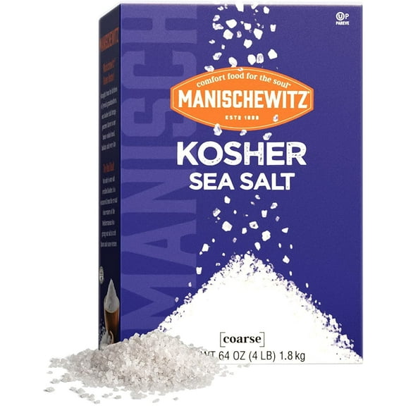 Manischewitz Natural Kosher Salt 4lb Box EZ-Pour Spout 100% Coarse Sea Salt from Sicily Italy Iodine Free No Additives or Fillers Salt Grinder Refill 25% more than 3lb box