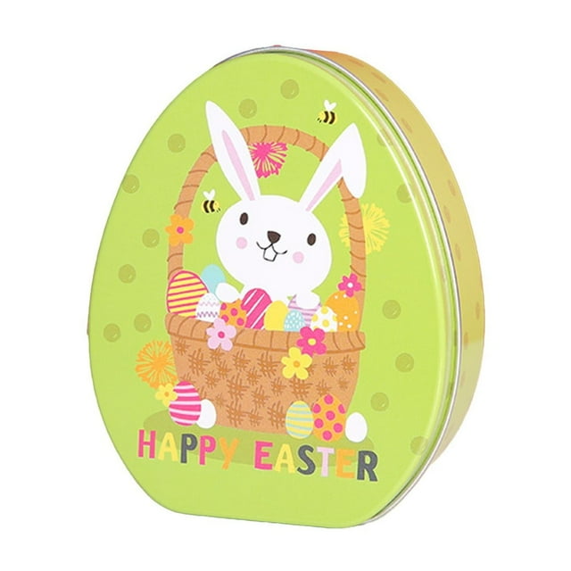 Easter Eggs Gift Box 4.3x3.5in Iron Rabbit Pattern Candy Storage Container Holiday Decorative Multicolor Chocolate Box (4 Styles - B)