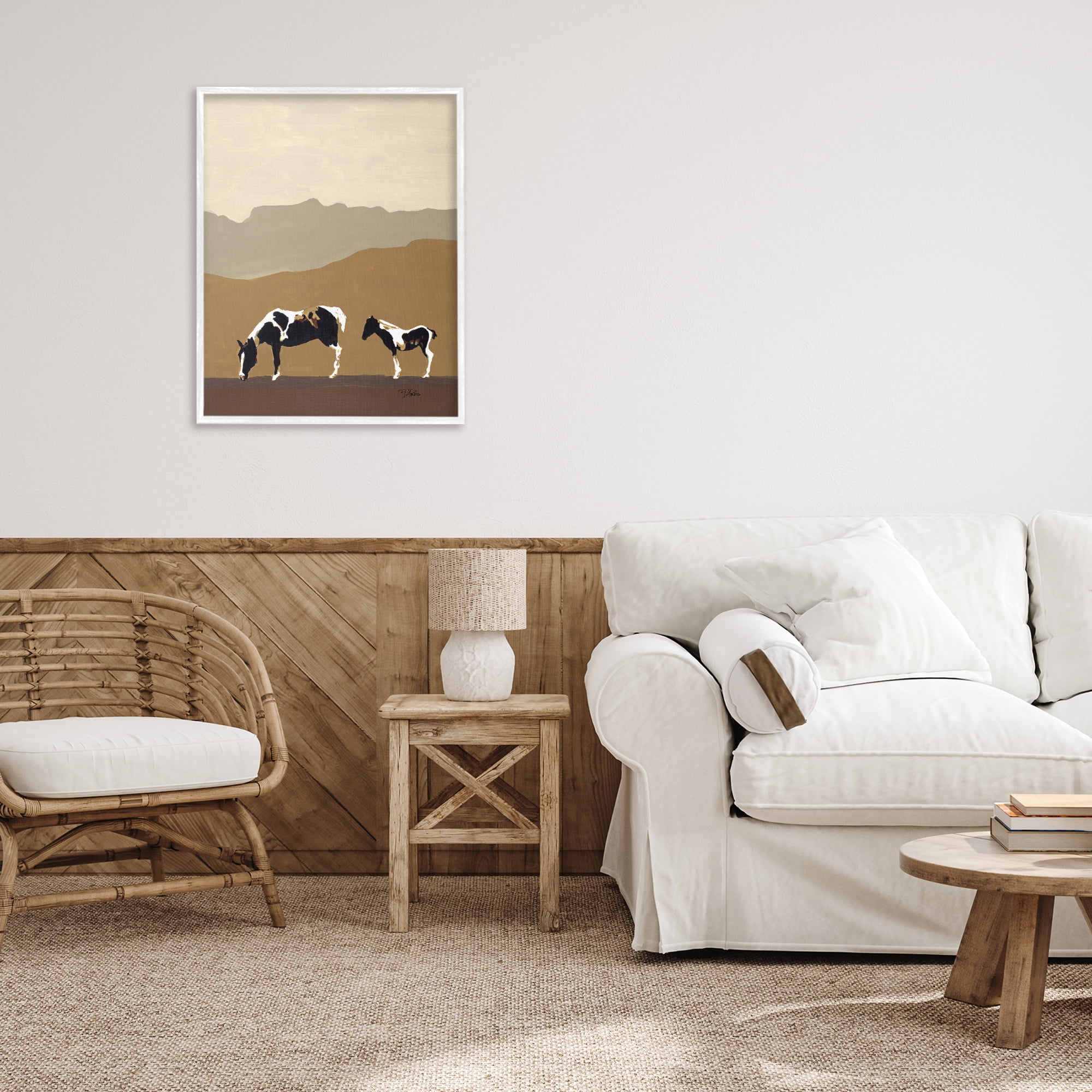 Stupell Industries Modern Mountains Horses White Framed Giclee Art, design by Patricia Pinto