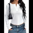 thumbnail image 1 of Camisas de Otoño para Mujer, de Cuello Redondo, Abotonadas, Corte Entallado, de Punto Acanalado, Color Liso, Informales, de Larga, 2025 Crema XL, 1 of 7