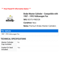 thumbnail image 2 of Brake Master Cylinder - Compatible with 1987 - 1993 Volkswagen Fox 1988 1989 1990 1991 1992, 2 of 2
