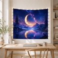 thumbnail image 5 of Crescent Moon and Pine Trees Over a Calm Lake, Dreamy Celestial Fantasy for Nature Lovers, Night Sky Art Decor, Birthday Gift, Tapestry Wall Hanging for Bedroom and Living Room, 5 of 7