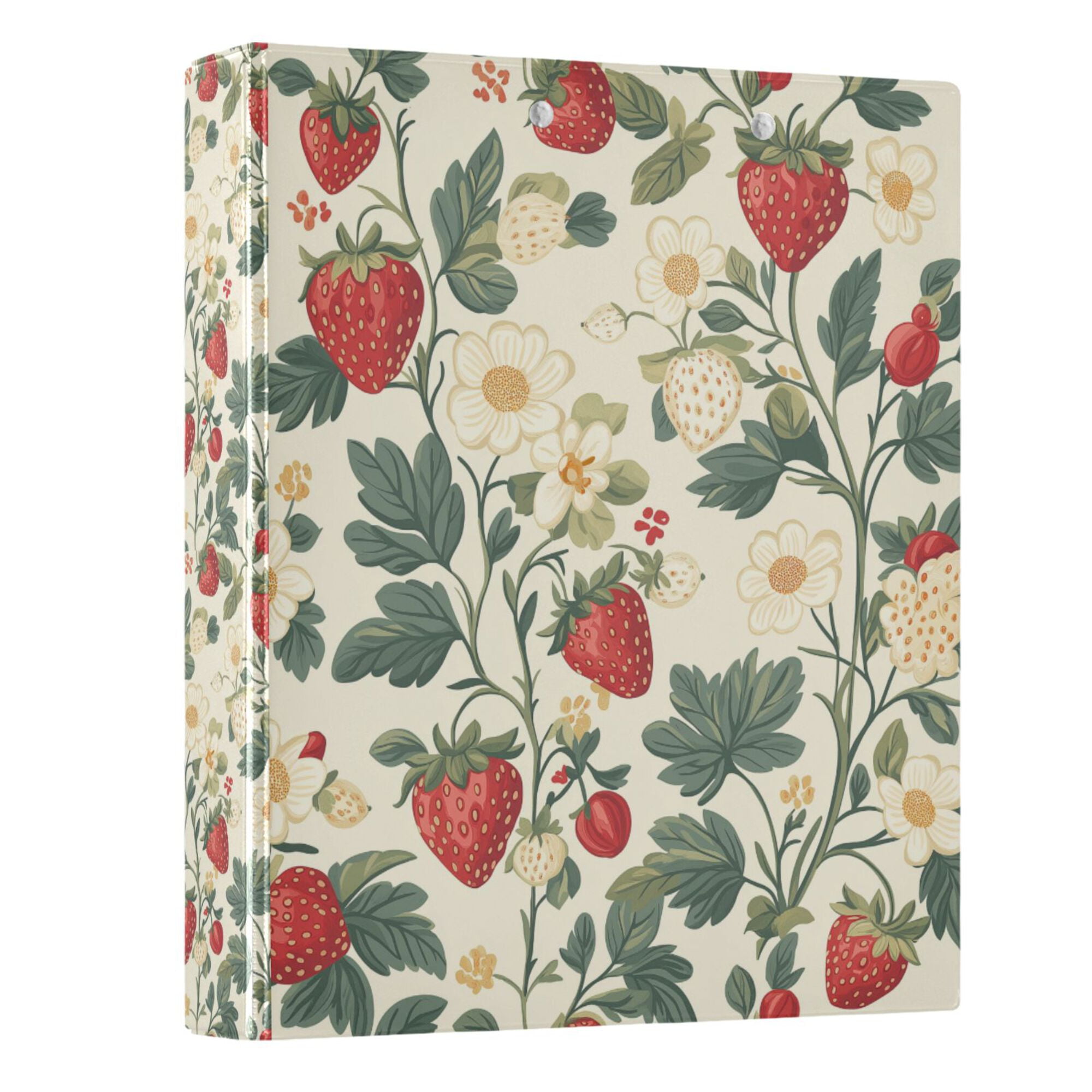 FORMRS 3 Ring Binder 1.5 inch with Pockets Clip Board 200 Sheets Capacity, Small Strawberry Pattern