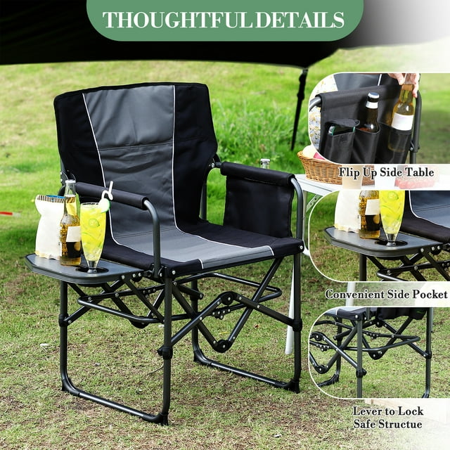 CazToi Chaise de Réalisateur Capacité 400 Lb Chaise de Camping Pliante Portable Table d'Appoint Rangement
