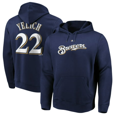 - Christian Yelich Milwaukee Brewers Majestic Authentic Name & Number Pullover Hoodie - Navy