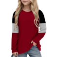 thumbnail image 4 of WhouRiu Big Girl T Shirts Long Sleeve Striped Color Block Tees Children Spring Fall Comfy Tops Red,Sizes 13-14, 4 of 4