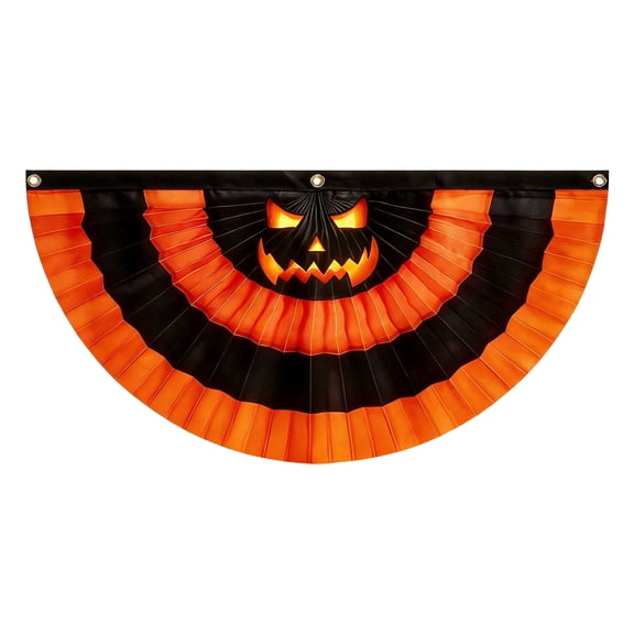 Halloween Bunting Fan Flags, Pleated Half Banner,Halloween Pleated Flag, Outdoor Indoor Hanging Banner, Garden Lawn Yard Decor