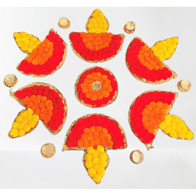 13 Pcs Diya Shaped Pom Pom Rangoli Set for Diwali and Indian Festivities