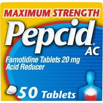 Pepcid AC Maximum Strength Heartburn Relief Tablets, OTC Medicine Prevents & Relieves Heartburn Due to Acid Indigestion & Sour Stomach, 20mg Famotidine Acid Reducer, Fast-Acting, 50 ct