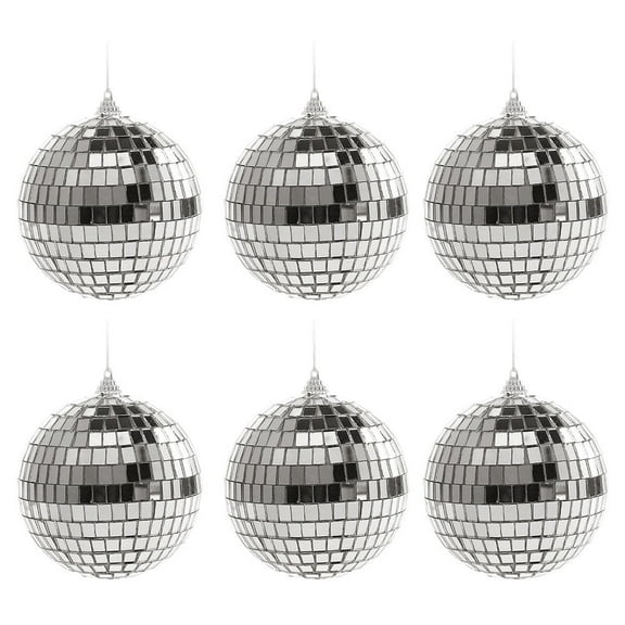 Christmas Hanging Mini Disco Ball Ornaments, 4cm Silver Reflective Disco Balls for Christmas Tree Holiday Party Wedding Supplies (6PCS)