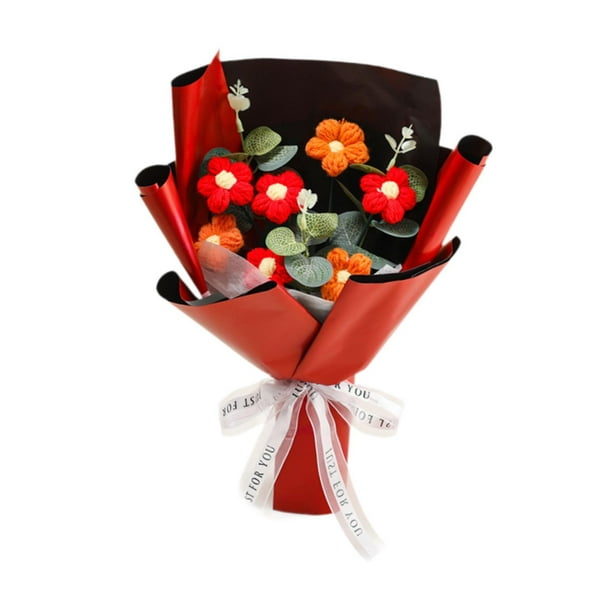 Ramo de flores de ganchillo, ramo de punto, regalo ideal, artesanía delicada, decorativo para Rojo