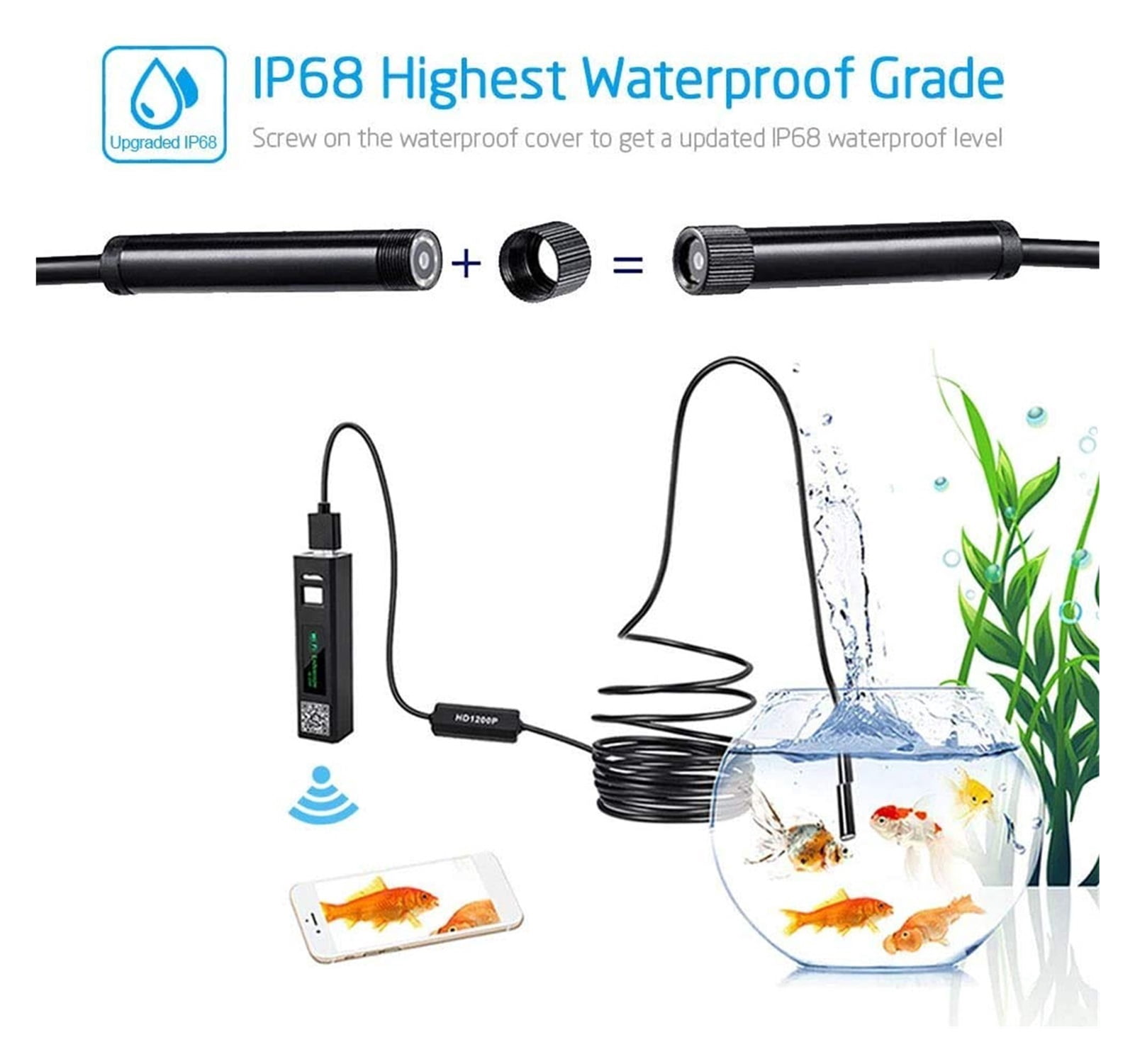 Wireless Snake Camera 1200P 3.9mm WiFi Inspection Camera HD Endoscope With 6 LED Rigid Cable Borescope , User-Friendly Borescopes