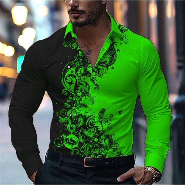 Camisa estampada con empalme degradado para hombre, camisa informal de negocios, camisa de solapa de manga larga, camisa de fiesta social de moda, 9 colores